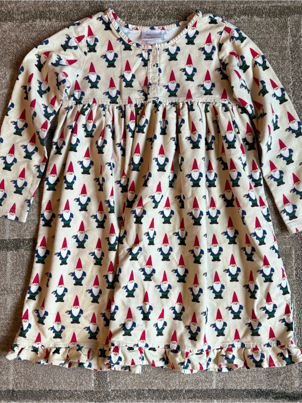 Hanna Andersson Cream Gnome Print Long Sleeve Nightgown 120cm / 6-7